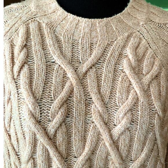 Vince Interlocking Cable Rose Tan Cashmere Merino Blend Crew Sweater Medium - Picture 2 of 8
